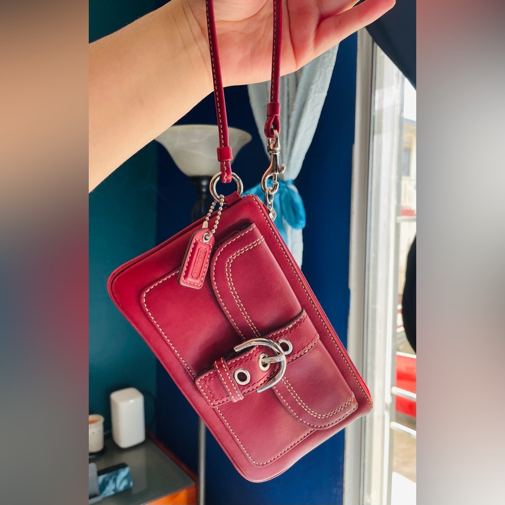 Coach Red Leather wristlet with Silver Buckle